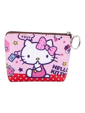 Hello Kitty Zipper Coin Purse Pink Red Trim